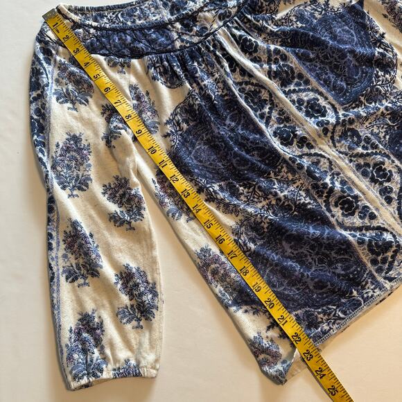 Lucky Brand Boho Top Womens Small Blue & Cream Embroidered Knit Linen Cotton - Picture 7 of 7